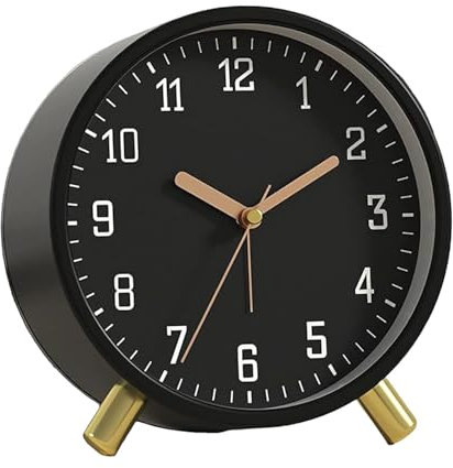 Bailinks Silent Analog Alarm Clock with Night Light, Non-Ticking Battery Operated Round Desk Clock for Bedroom, Office, Kids, Simple Classic Design, Ideal for Heavy Sleepers,4.5 inches (Black)