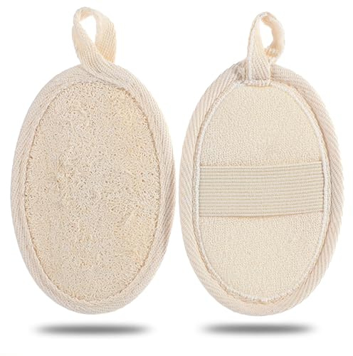 Ruzister 2 Beige Luffa Asciugamani，Luffa Spugna，Loofah，Scrubber per la Schiena