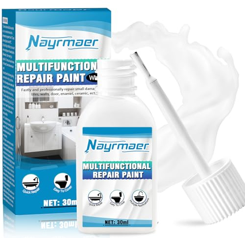 Nayrmaer Emaille Reparatur Lack, 30ml Badewannenlack, Wasserfest Fliesenlack Badezimmer, Wandfarbe Ausbessern Weiß Geeignet für Badewannen, Toiletten, Waschbecken, Fliesen, Wände, Duschen usw.