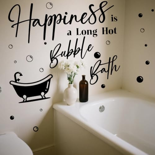 SUPERDANT Adesivi Murali per Il Bagno La Felicità È Caldo con Schiuma Adesivo Da Parete per Vasca Da Bagno Adesivi Murali In Vinile Decorazioni per Vasca Nero 96x30cm