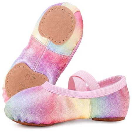 Girls Glitter Ballet Shoes Split Sole Dance Slippers Cross Straps Kids
