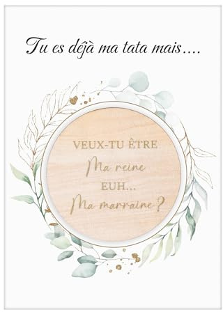 Fiada Aimant de réfrigérateur Marraine Cadeau Inclure Marraine Ronde en Bois avec Aimant et Carte avec Enveloppe pour Demande Annonce Grossesse Baptême Communion(Tata)