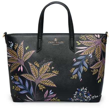 Sara Miller London Tote, Women's Bag for Work, Travel, Laptop, Shoulder Handbag with Zipper Closure, Large, Botanic Black