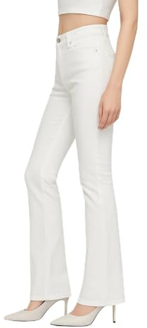 Gloop - Jeans da donna, a vita alta, con gamba larga, bianco, XS