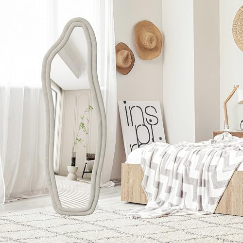 160x50 cm Väggspegel, Asymmetrisk spegel, Spegel med organisk form, Stor modern stående spegel, Böjd golvspegel, Dekorativa väggspeglar för vardagsrum, sovrum, entré