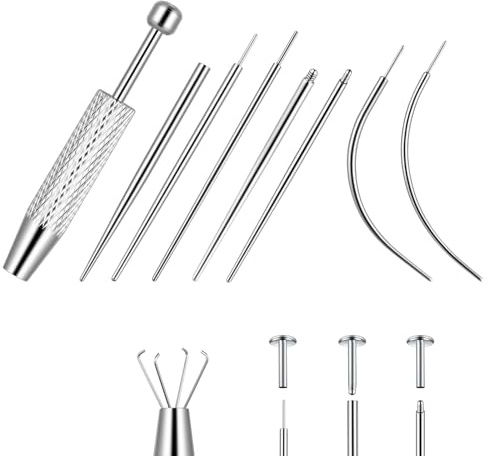 AOOSA 8 Pièces Kit d'Outils de Piercing, Outil d'Insertion Conique, Outil de Changement de Piercing pour Changer de Bijoux, pour Oreille, Nez, Lèvre et Langue, Compatible 16G et 18G