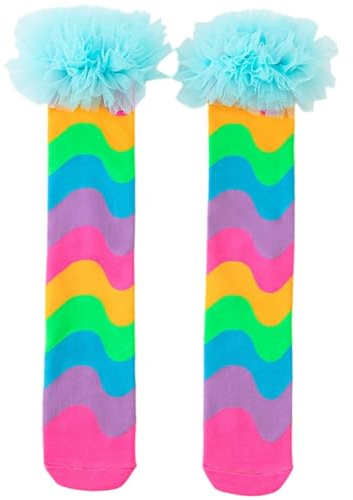 Casiler 1 Par De Medias De Rayas con Diseño De Patchwork De Colores Arcoíris, Bonitas Medias Largas con Volantes, hasta Rodilla, Antideslizantes, para Niña