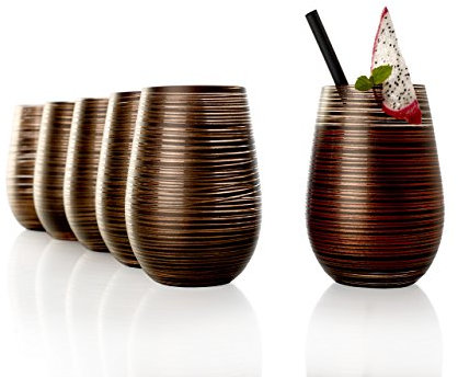 Stölzle Lausitz Wassergläser Twister Schwarz-Bronze 6er-Set 465ml – Allroundgläser für Wasser, Saft & Cocktails – Hochwertige Trinkgläser aus bleifreiem Kristallglas – Spülmaschinengeeignet & stoßfest