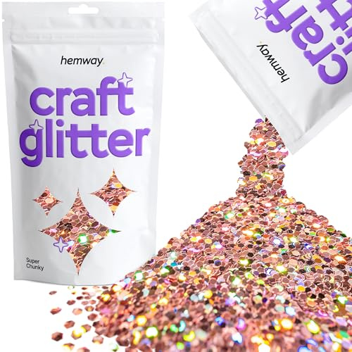 Hemway Craft Glitter Rose Gold Holographic 100g Super Chunky Glitter | for Crafts, Resin, Cosmetic, Nail, Face, Body, Festival, Tumblers, Art, Candle, Crafting