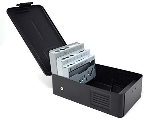 Design61 - Cassetta in metallo per 25 punte elicoidali, dimensioni 1,0-13 x 0,5 mm, vuota, colore: Nero