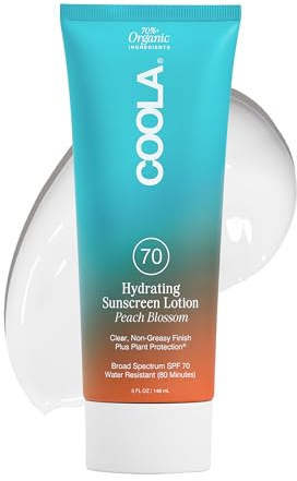 COOLA Organic Sunscreen SPF 70 Sunblock Body Lotion, Dermatologist Tested Skin Care for Daily Protection, Vegan and Gluten Free, Peach Blossom, 5 Fl Oz
