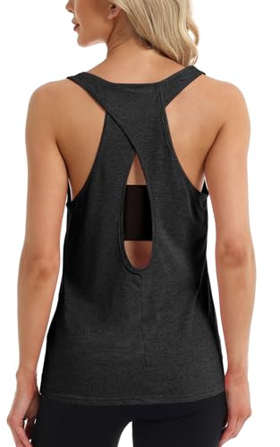 Superora tanktops dam sport yoga racerback fitness löpning träning löptopp ärmlös skjorta toppar, svart, L