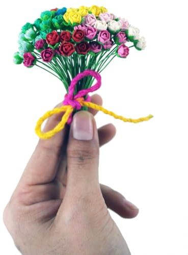 Handmade 100 pcs Tiny Rose Artificial Mulberry Paper Rose Flower Wedding Scrapbook DIY Craft Scrapbook Scrapbooking Bouquet Craft Stem Artificial Flowers Artificial Roses (Mixed 10 Colors)
