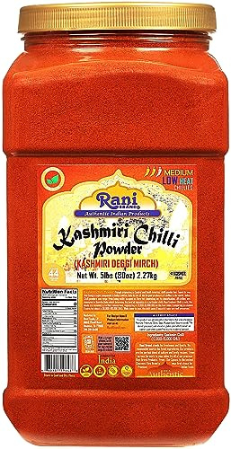 Rani Kashmiri Chilli Powder (Deggi Mirch, Low Heat) Ground Indian Spice 80oz (5lbs) 2.27kg PET Jar ~ All Natural | Salt-Free | Vegan | No Colors | Gluten Friendly | NON-GMO | Kosher | Indian Origin