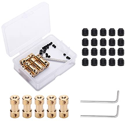 VooGenzek 5 Pezzi Giunto Albero Motore in Ottone, Adattatore per Albero di Accoppiamento, con Viti e Chiave a Brugola, per Motore Barca Aereo, 2mm a 2mm/3mm a 4mm/3mm a 5mm/4mm a 5mm/5mm a 5mm L20XD9