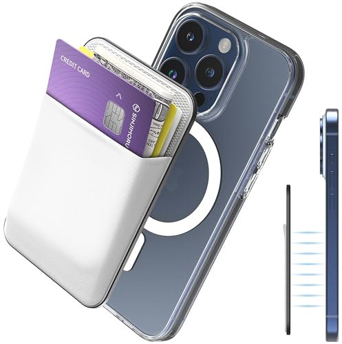 Sinjimoru Rutschfester Magnetischer Handy Kartenhalter für MagSafe, Kreditkartenetui Handy Wallet Magnetic Card Holder kompatibel mit iPhone 16 15 14 13 12 Reihe. M-Basic White