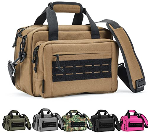 VEAGIA Range Bag,Pistol Case,Gun Range Bags For Handguns And Ammo Pouch 2 Pistols Soft Carrying Shooting Bag (Brown)