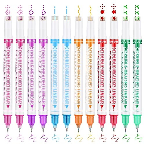 OFFCUP Kurven Textmarker Set, 12 Stück Textmarker Set, Dual Tips Highlighter Pen, Marker Leuchtstifte, Brush Pen Pastell für Scrapbook, Journaling, Notizen, Planer, Kalender, Büro