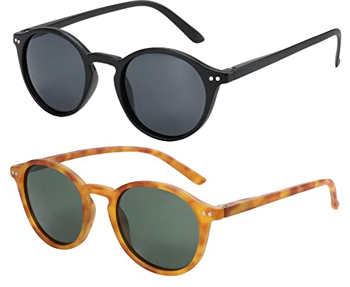 ZENOTTIC 2 Pares Gafas De Sol Polarizadas para Mujer Hombre Retro Redondas Cuadradas Protección UV400 Unisex Gafas de Sol