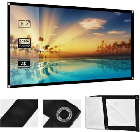 KIMISS 72 Inch Portable Projector Screen - 16:9 HD Foldable Screen, 159cm(W) X 90cm(H), Matte White Widescreen for School, Home Theatre, Cinema, Office