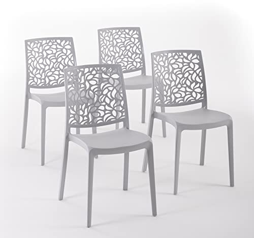 RATTATAN Anna - Chaises en résine renforcée de Fibre de Verre, empilables, Usage intérieur et extérieur (4, Gris Clair)