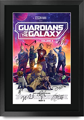 HWC Trading A3 FR Guardians of The Galaxy Vol 3 Chris Pratt och medverkande gåvor tryckt affisch signerad autografbild för filmmemorabilia fans – A3 inramad