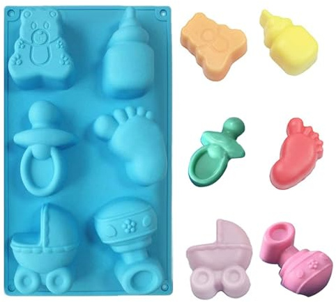 WishesMar Moldes de Silicone de 6 Cavidades para Repostería Forma de Ranura de Tema Bebe - Antiadherente Molde de Forma Especial para Decoración, Jabon, Bizcocho, Postre, Pastel Pequeño, Hornear