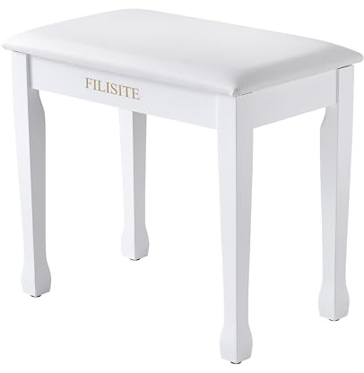 FILISITE Piano Bench with Waterproof Padded Cushion, Makeup Stools for Vanity, Bench for Living Room/Bedroom (White)