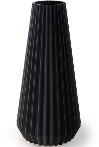 Modern dekorativ vas, 25 cm hög, svart, PLA 3D-tryck, för bordsdekoration, pampasgräs, torkade blommor, lätt att rengöra, tidlös design, för matbord och kontor (25 cm hög)