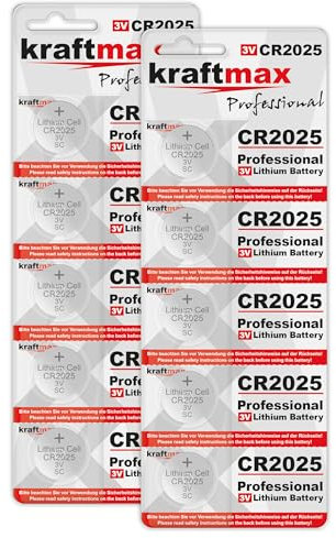 10er Pack Kraftmax CR2025 Lithium Hochleistungs- Batterie / 3V CR 2025 Knopfzelle für professionelle Anwendungen