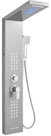 KINKIBOS LED Duschpaneel mit Armatur, 5 Funktionen Duschpaneel mit LED Regendusche, Nebeldusche, Massagedüsen, Handbrause und Wanneneinlauf, Duschsäule aus Edelstahl