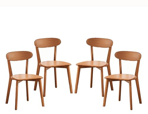 FBNMG Set di 4 Sedie da Pranzo in Legno Massello, Sedia da Cucina in Rovere con Schienale Curvo e Poggiapiedi Antiscivolo per Sala da Pranzo Camera Letto Balcone Lettura(Set of 4, Coffee)