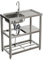 Warmiehomy Kitchen Sink Unit 3 Tier Free Standing Sink with Storage Shelf Stainless Steel Single Bowl Commercial Sinks Outdoor Camping Washbasin with Drainer Kit, 75x40x80cm