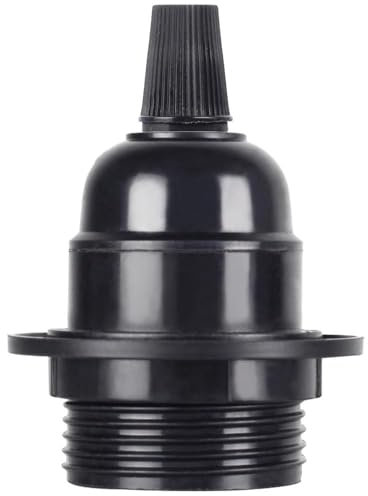 E27 Lamp Holder, Edison Screw ES Light Fitting Bulb Holder Bakelite Table Pendant Socket Adapter with 10mm Threaded Entry LampShade Ring Safety Lock for Table Ceiling Hanging Light Fittings (Black)