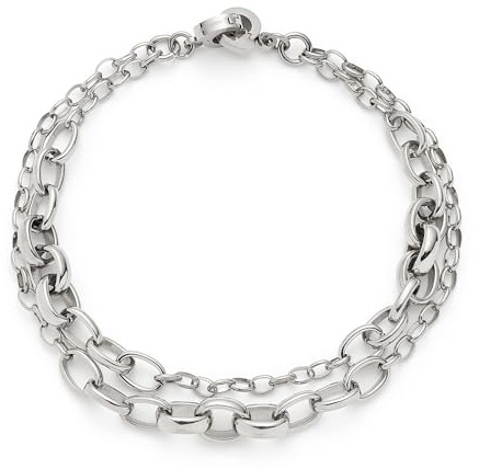 JEWELS BY LEONARDO armband klämma & mix Suzanne, dubbelknäppt armsmycke av silverfärgat rostfritt stål, två olika stora kedjelänkar, 19,5 cm längd, smycke present kvinnor, 025583