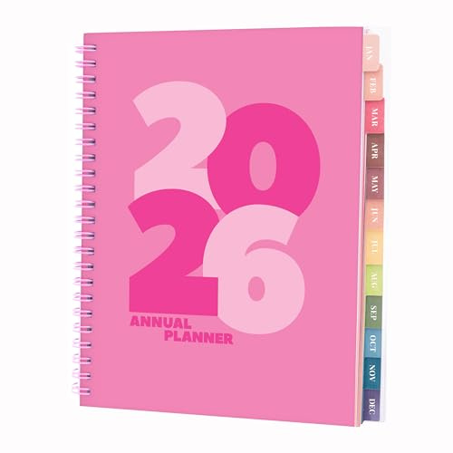 Rileys 2026 Diary, Agenda Planner With Weekly And Monthly View, Daily Agenda Book And Yearly Planners Calendar Book, Spiral Bound With Tabs, Notes, Goals And Holidays (Chunky, Pink, 20 x 15 cm)