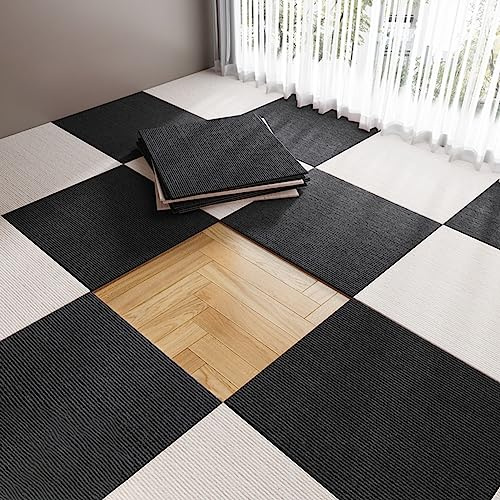 LMNCBVYA Självhäftande mattplattor 14 st 30 x 30 cm, mörkgrå, ljudisolerade, tvättbara, 0,5 tums tjocklek för hem och kontor (beige, 10 st)