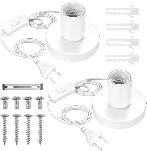 2 Unidades E27 Portalámparas de Escritorio con Interruptor y Cable de Alimentación de 1,8 m Base de Lámpara de Mesa con Enchufe EU