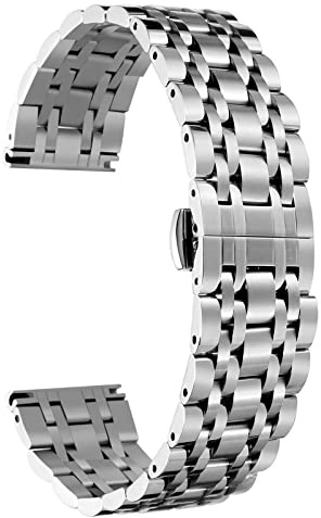 BINLUN Correa de Reloj de Acero Inoxidable de Repuesto, 7 Colores para Mujeres y Hombres (Oro, Plata, Negro, Oro Rosa, Tono Dorado, Tono Dorado Rosa) 17 Tamaño (10 mm - 26 mm)