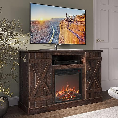 BELLEZE 47 TV Stand with 18 Electric Fireplace Heater & Media Entertainment Center Console Table for TV up to 50 with Open Storage Shelves & Cabinets - Veropeso (Espresso)