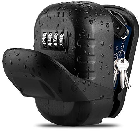 BTNEEU Cassetta Sicurezza Chiavi, Grande Cassaforte Chiave Combinazione, Cassaforte per Chiavi da Esterno con 4 Cifre, Chiave Cassetta Sicurezza per Esterno Casa Garage Ufficio Palestra (Nero 1)