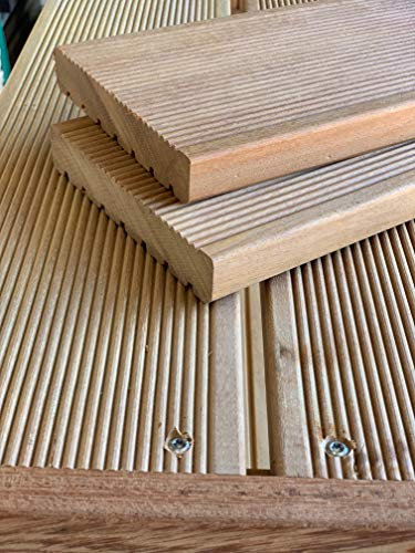 Terrassenbeläge Terrassendielen Hartholz Garapa Terrassenbelag Diele Holzdiele Massivholz (Sichtseite: fein, 100cm)