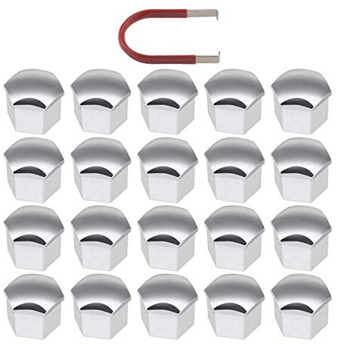 Be In Your Mind 20Pcs Chrome Silver Wheel Nut Caps Hub Bolt Covers 21mm Hexagonal Protectors with Removal Tool Compatible with Range Rover Evoque Ducato