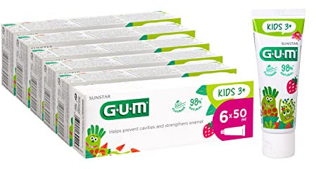 GUM KIDS Zahngel 3+ | speziell für Milchzähne | Geltextur | Erdbeergeschmack | 6 x 50 (mit 1 Gratisprobe)