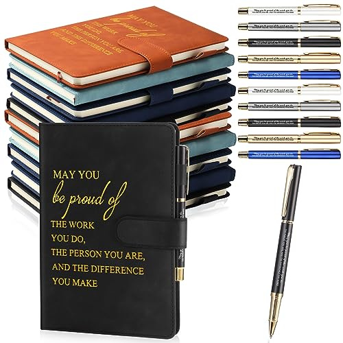 Kosiz 20 Pcs/10 Sets Employee Appreciation Gifts Bulk A5 Leather Notebook and Pen Inspirational Journal Pens for Social Worker Corporate Coworker Staff Team Gifts(Multicolor,May You Be Proud)