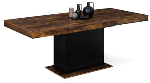 IDMarket - Table à Manger Extensible Rectangle Eden 6-10 Personnes Bois Effet Vieilli et Noir 160-200 cm