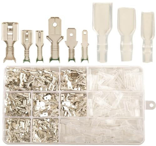 540pcs Flachsteckhülsen Set 2,8 mm 4,8 mm 6,3 mm, Kabelschuhe Set Flachstecker Männlich & Weiblich Quetschverbinder Sortiment, Elektrische Steckverbinder Crimpverbinder, Isolierte Kabelstecker