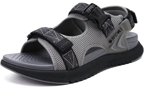 ONCAI Hommes Sandales de Marche Randonnée avec Semelle de Sandales de Plage Diapositives Sportives de Récupération avec Sangle Ajustable Taille Gris 41 EU