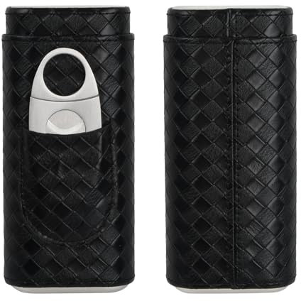 Portasigari, Humidor Sigari in Pelle, Portatile Portasigari da Viaggio, Accessori per Sigari Rivestiti in Legno di Cedro, Astuccio per Sigari per Set da 3 Sigari con Tagliasigari (Nero)