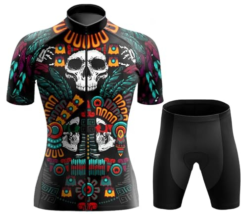 Abbigliamento Ciclismo Donna Completo Bici MTB Estivo Tuta Ciclista Manica Corta,Maglietta Bicicletta e Pantaloncini Shorts con 19D Gel Imbottiti,Maglia Ciclo Asciugatura Rapida Traspirante|2,M